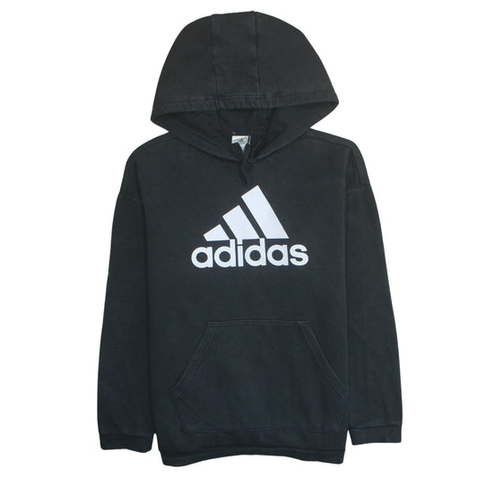 Adidas Womens Black Pullover Hoodie Size M 12-14 Cotton Logo Sweatshirt