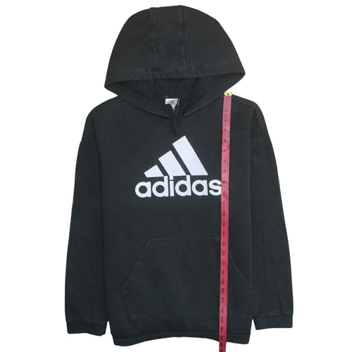 Adidas Womens Black Pullover Hoodie Size M 12-14 Cotton Logo Sweatshirt