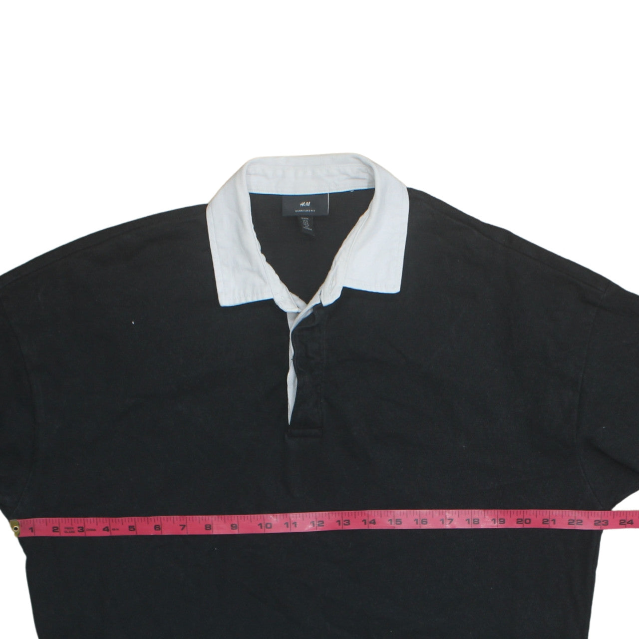 H&M Men’s Black Long Sleeve Collared Rugby Polo Shirt Size M