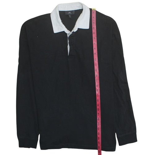 H&M Men’s Black Long Sleeve Collared Rugby Polo Shirt Size M