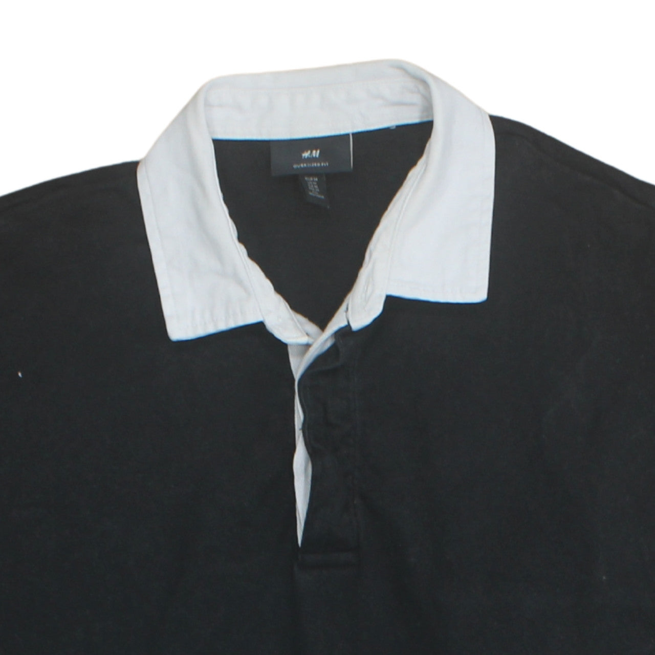 H&M Men’s Black Long Sleeve Collared Rugby Polo Shirt Size M
