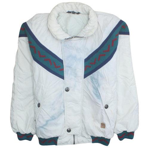 K-Way Mens White Blue 80s Puffer Jacket Size S Retro Outdoor Style