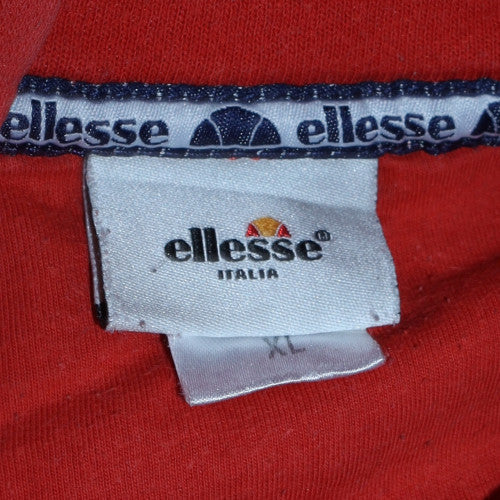 Ellesse Mens Red Navy Pullover Hoodie XL Logo Graphic Cotton Blend