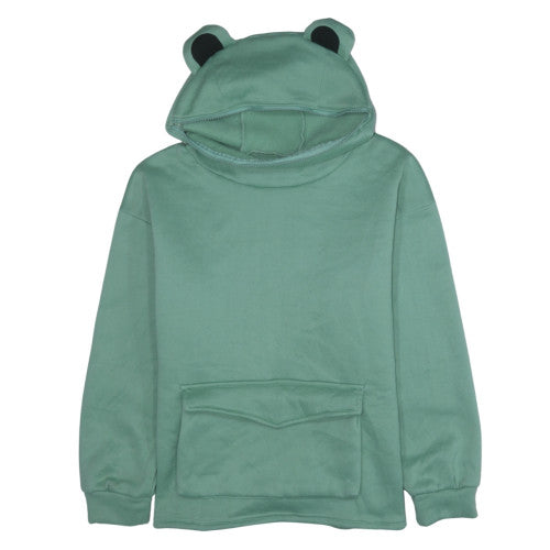 Romwe Women Frog Ear Green Pullover Hoodie L Soft Fleece Kawaii Sweatshirt