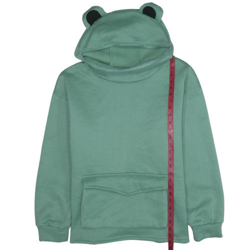 Romwe Women Frog Ear Green Pullover Hoodie L Soft Fleece Kawaii Sweatshirt