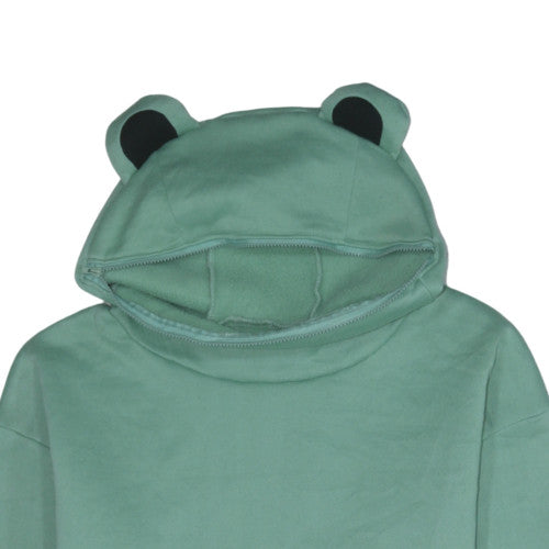 Romwe Women Frog Ear Green Pullover Hoodie L Soft Fleece Kawaii Sweatshirt
