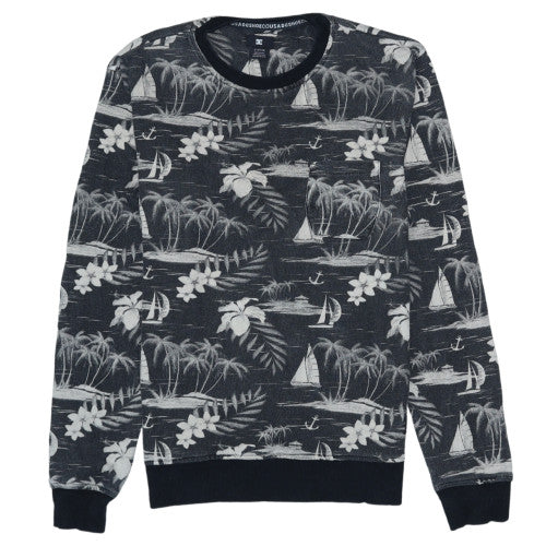 DC Men's Grey Tropical Print Crew Neck Sweatshirt Size S