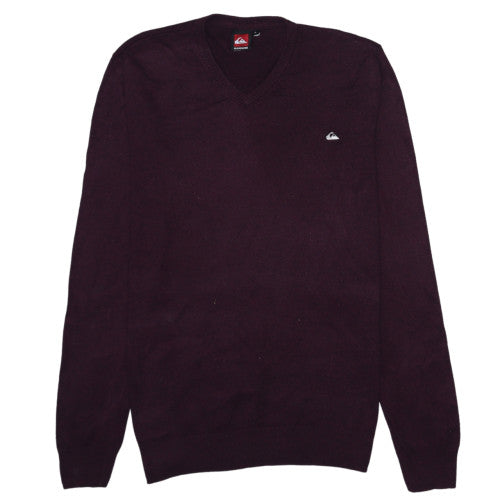 Quiksilver Mens Purple Cotton V-Neck Jumper Size L