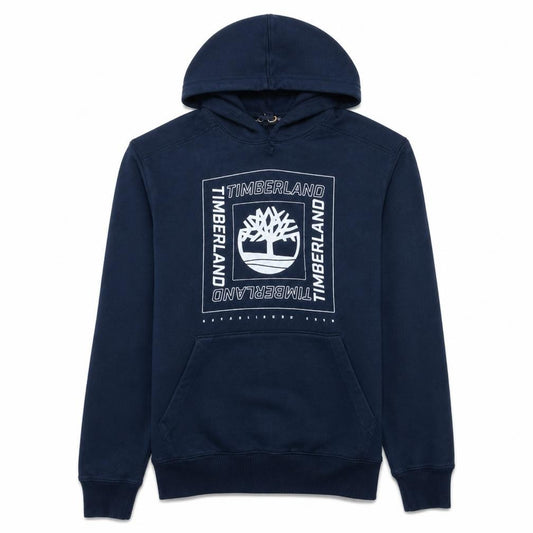Front view of Timberland Men's Blue Pullover Hoodie S Regular Fit Long Sleeve Outdoor