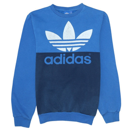 Adidas Mens Blue Small Pullover Sweatshirt Crew Neck Logo Retro Style