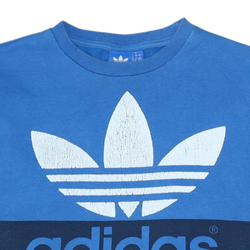 Adidas Mens Blue Small Pullover Sweatshirt Crew Neck Logo Retro Style