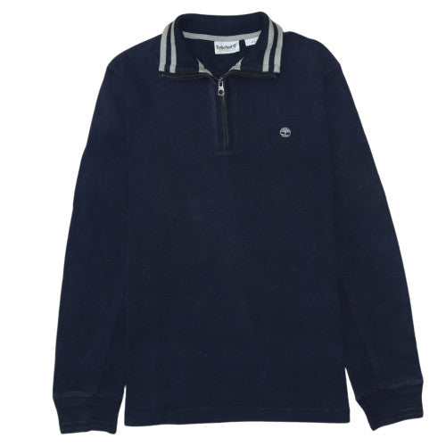 Timberland Men's Blue Cotton 1/4 Zip Collared Jumper Size M