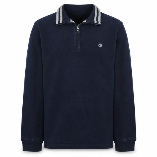 Front view of Timberland Men's Blue Cotton 1/4 Zip Collared Jumper, size M