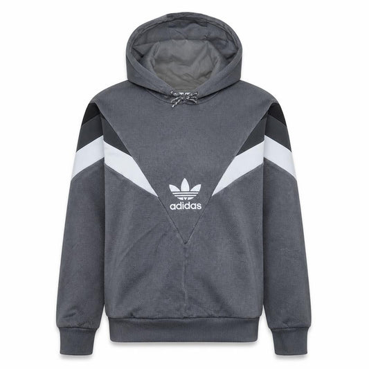 Front view of Adidas men’s grey pullover hoodie, size S, sports graphic