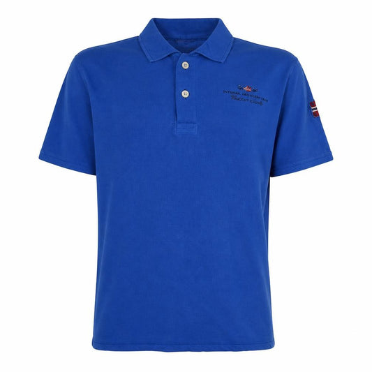 Front view of Napapijri Men's Blue Cotton Polo Shirt, size M, Embroidered Logo
