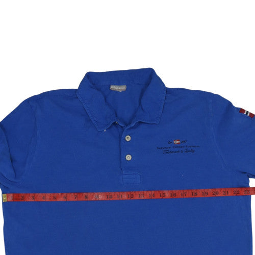 Napapijri Men's Blue Cotton Polo Shirt Size M Embroidered Logo