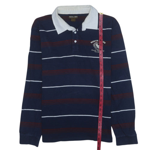 Atlas For Men Navy Blue XL Long Sleeve Striped Collared Polo Shirt