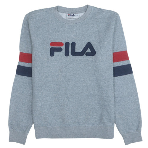 Fila Men's Grey Logo Pullover Sweatshirt M Retro Sports Style