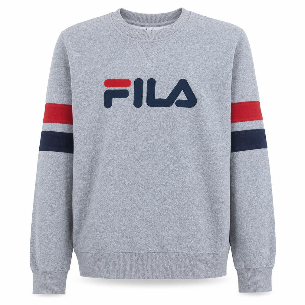Front view of Fila Men's Grey Logo Pullover Sweatshirt M Retro Sports Style