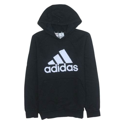 Adidas Boys Black Pullover Hoodie Size 13-14 Years Classic Logo Cotton Blend