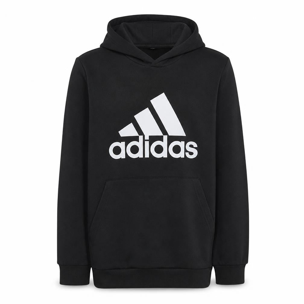 Adidas Boys Black Pullover Hoodie Size 13-14 Years Classic Logo Cotton Blend