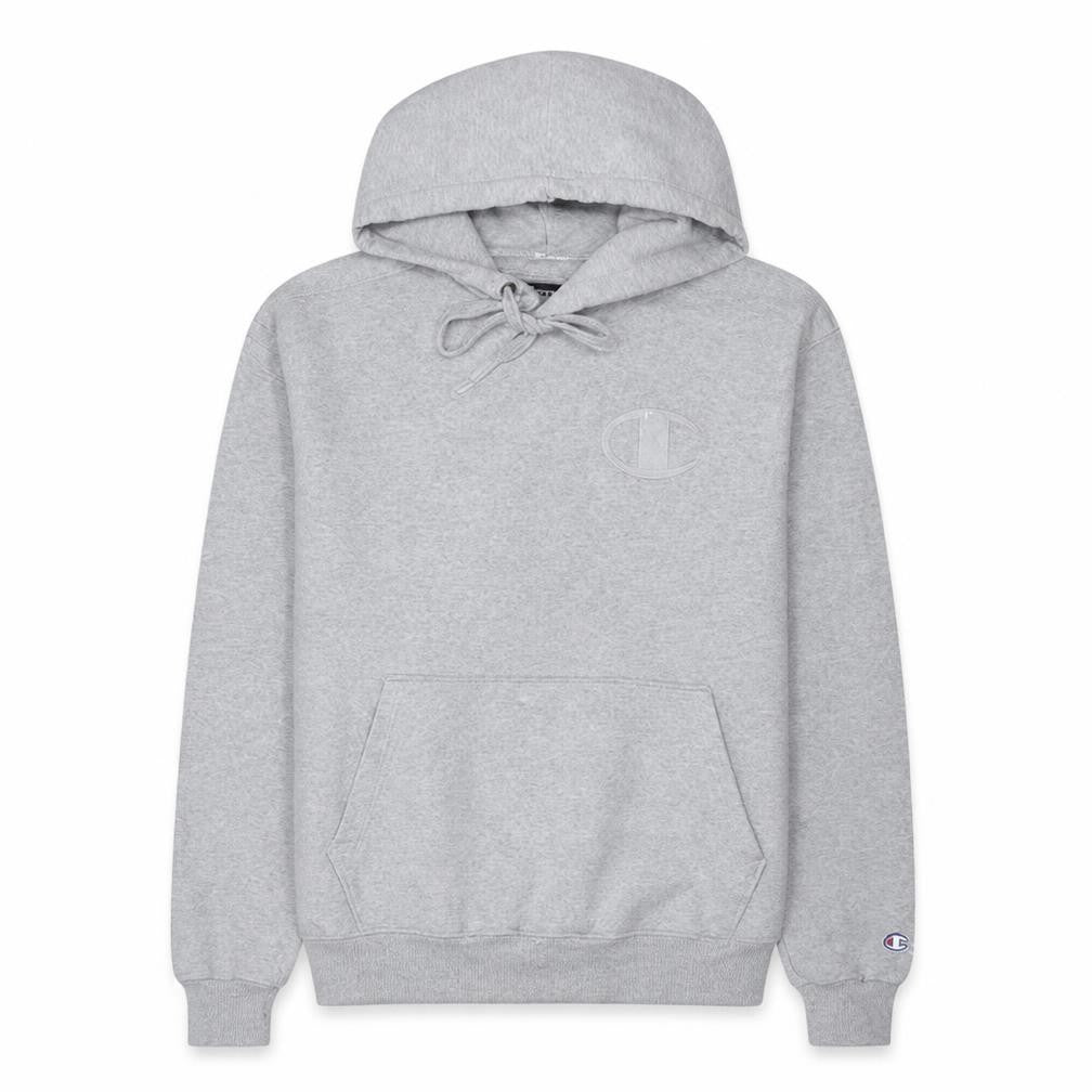 Front view of Champion Men's Grey Pullover Hoodie Small Regular Fit Fleece