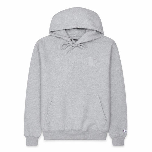 Front view of Champion Men's Grey Pullover Hoodie Small Regular Fit Fleece