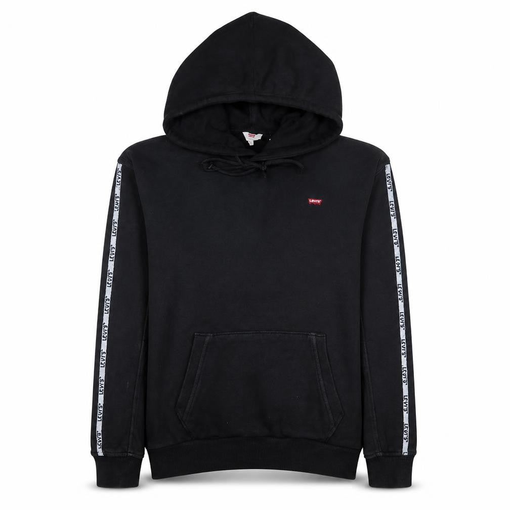 Front view of Levi's women’s black xs pullover hoodie with logo tape trim