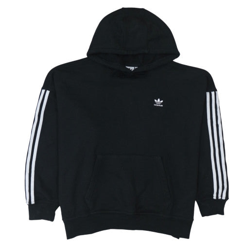 Adidas Women Black Size 10 Pullover Hoodie with Logo and Stripes