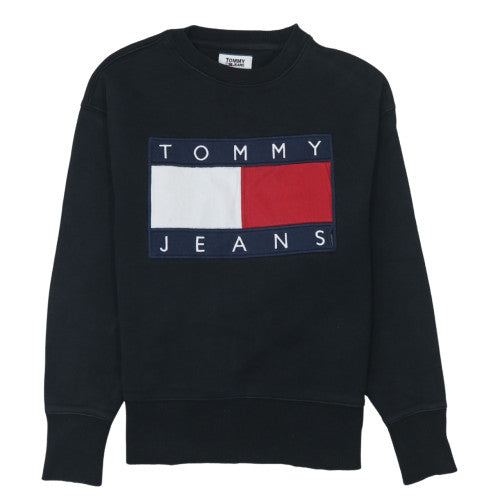 Tommy Jeans Womens Black XS Cotton Crew Neck Pullover Sweatshirt