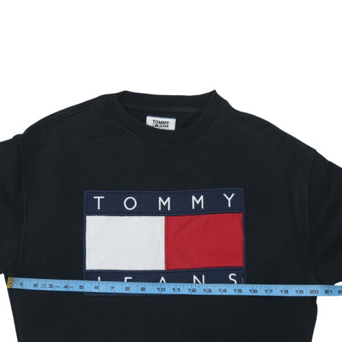 Tommy Jeans Womens Black XS Cotton Crew Neck Pullover Sweatshirt