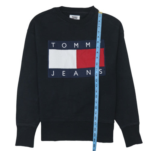 Tommy Jeans Womens Black XS Cotton Crew Neck Pullover Sweatshirt