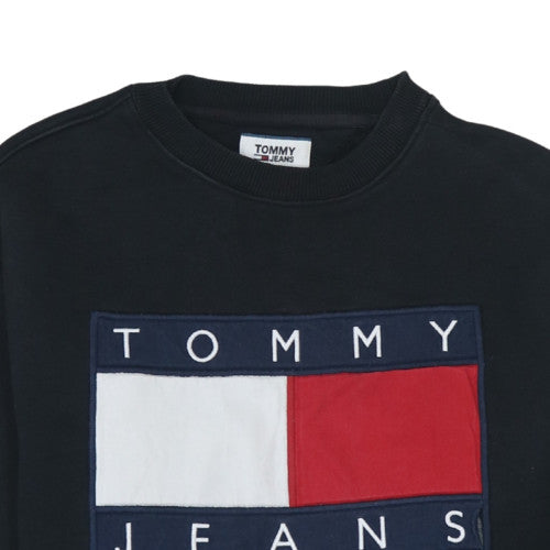 Tommy Jeans Womens Black XS Cotton Crew Neck Pullover Sweatshirt