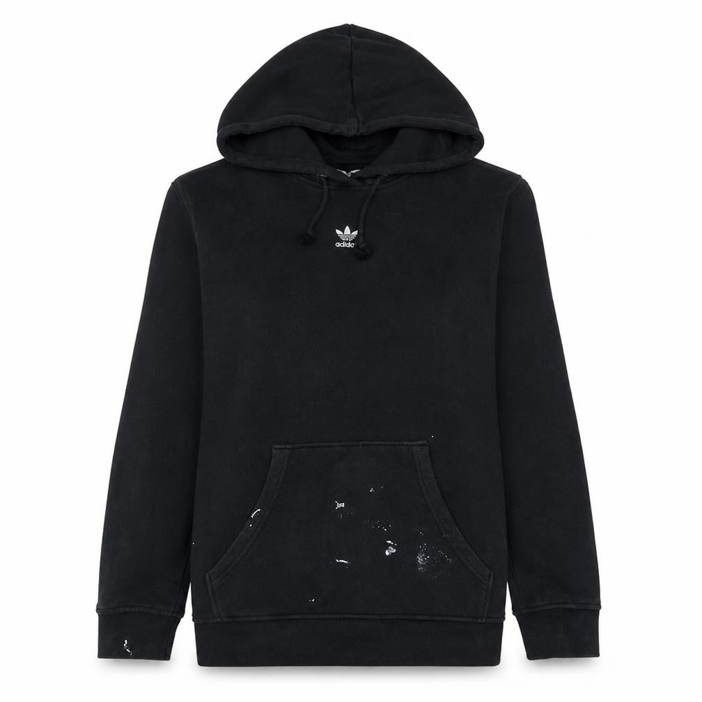 Front view of Adidas Women’s Black Pullover Hoodie, size M, with Logo & Pocket