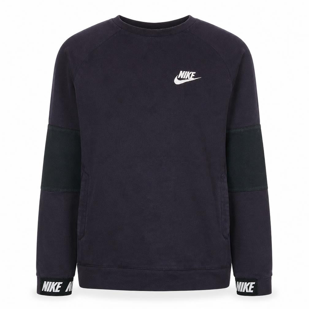 Front view of Nike Women Black Small Pullover Sweatshirt Crew Neck Logo Cotton Blend
