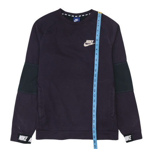 Nike Women Black Small Pullover Sweatshirt Crew Neck Logo Cotton Blend