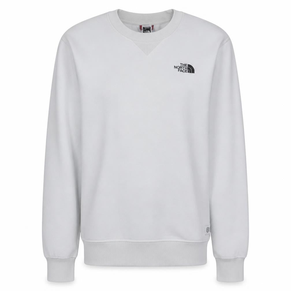 Front view of The North Face men’s white small crew neck pullover sweatshirt