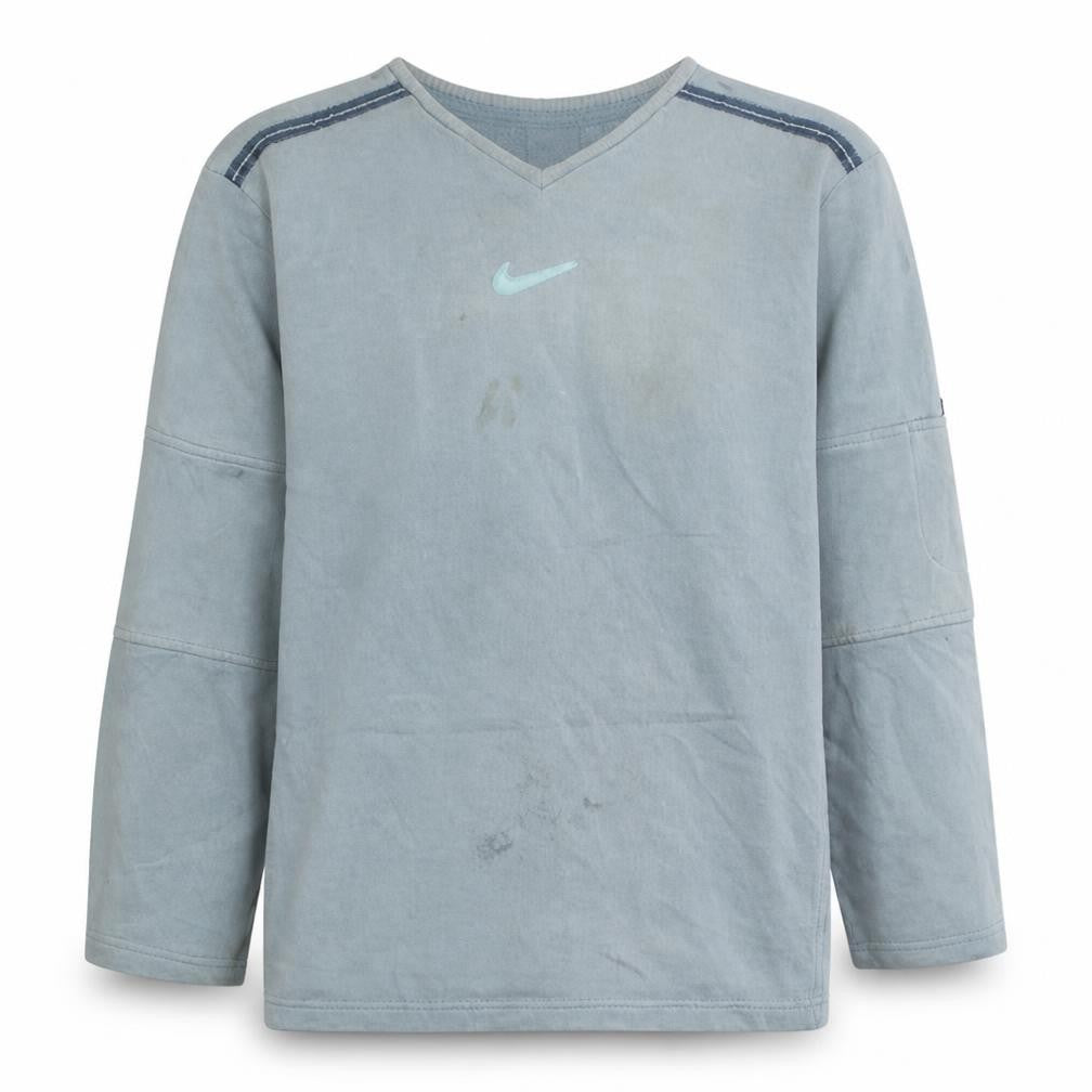 Front view of Nike boys’ blue v-neck fleece pullover sweatshirt 13-14 years