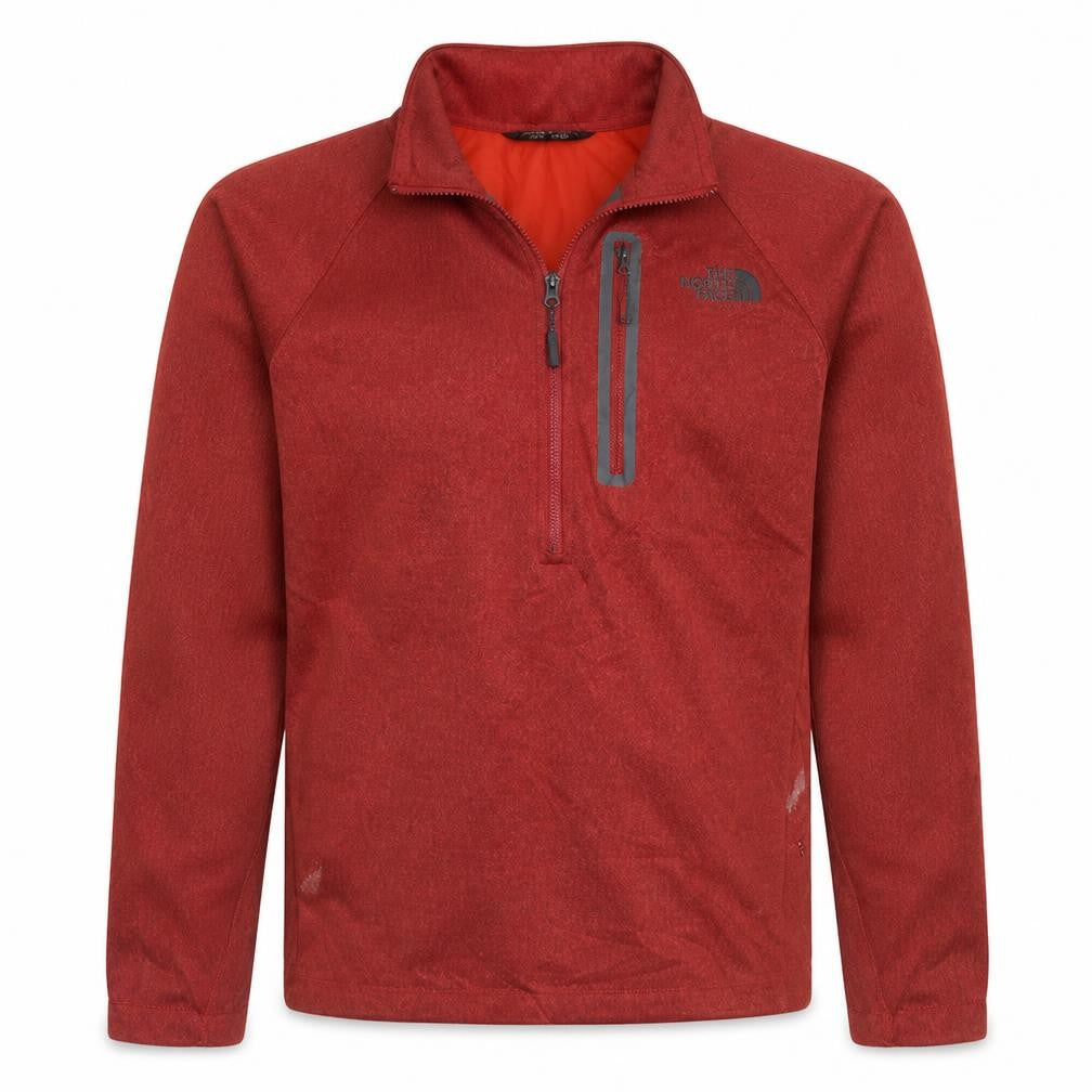 Front view of The North Face men’s red 1/4 zip fleece sweatshirt m regular