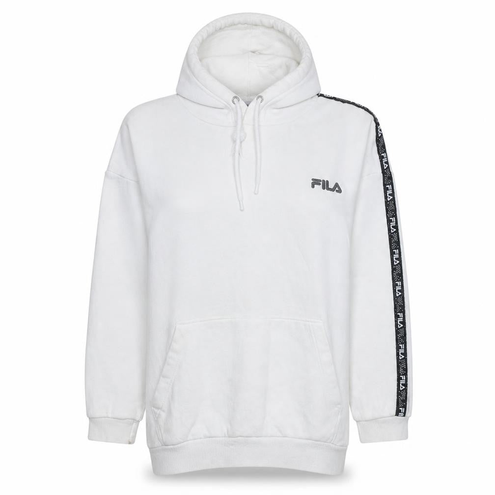 Front view of Fila women’s white pullover hoodie, size S, cotton blend casual