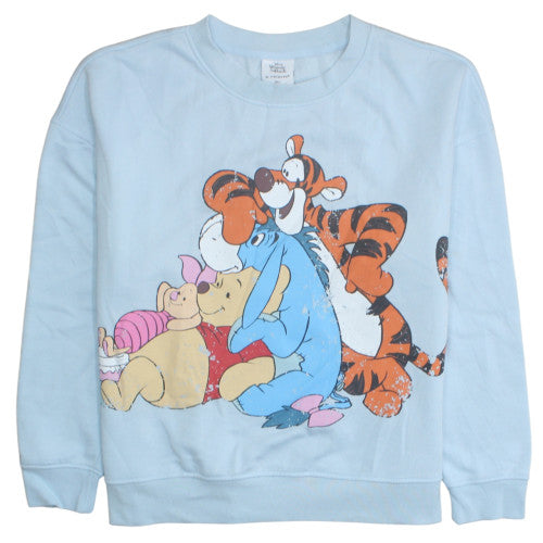 Disney Winnie the Pooh Blue Sweatshirt Women M Pullover Crew Neck Vintage Style