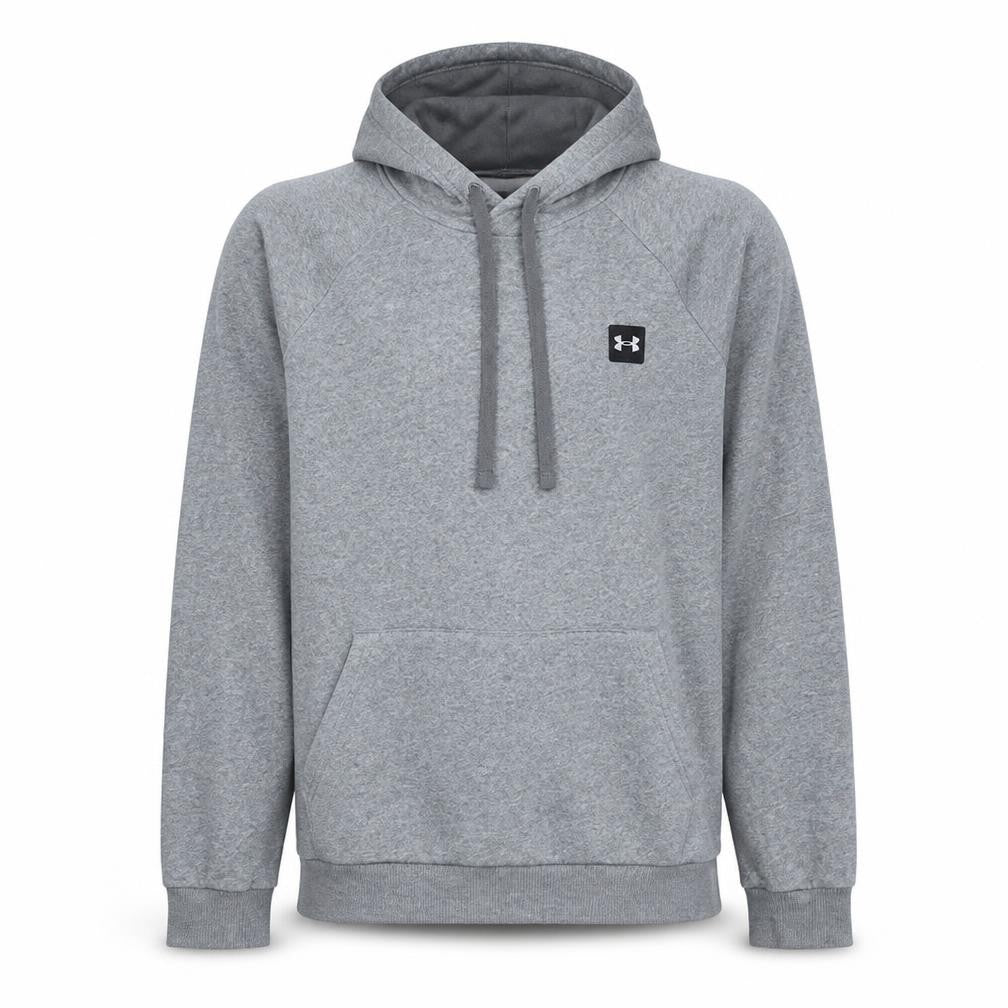 Front view of Under Armour Men’s Grey Pullover Hoodie Small Relaxed Fit Sportswear