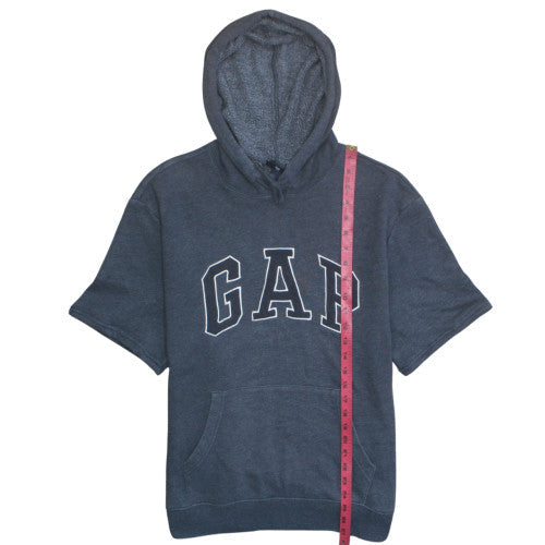 GAP Mens Grey Short Sleeve Pullover Hoodie L Fleece Logo