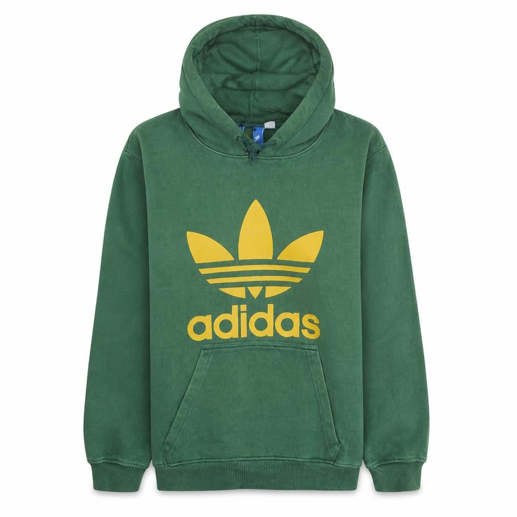 Front view of Adidas Men's Green Pullover Hoodie, size S, Graphic Sportswear
