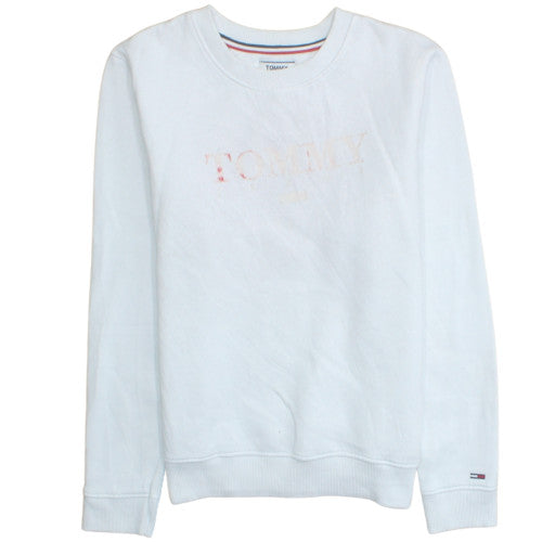 Tommy Jeans Womens White Small Crew Neck Cotton Sweatshirt