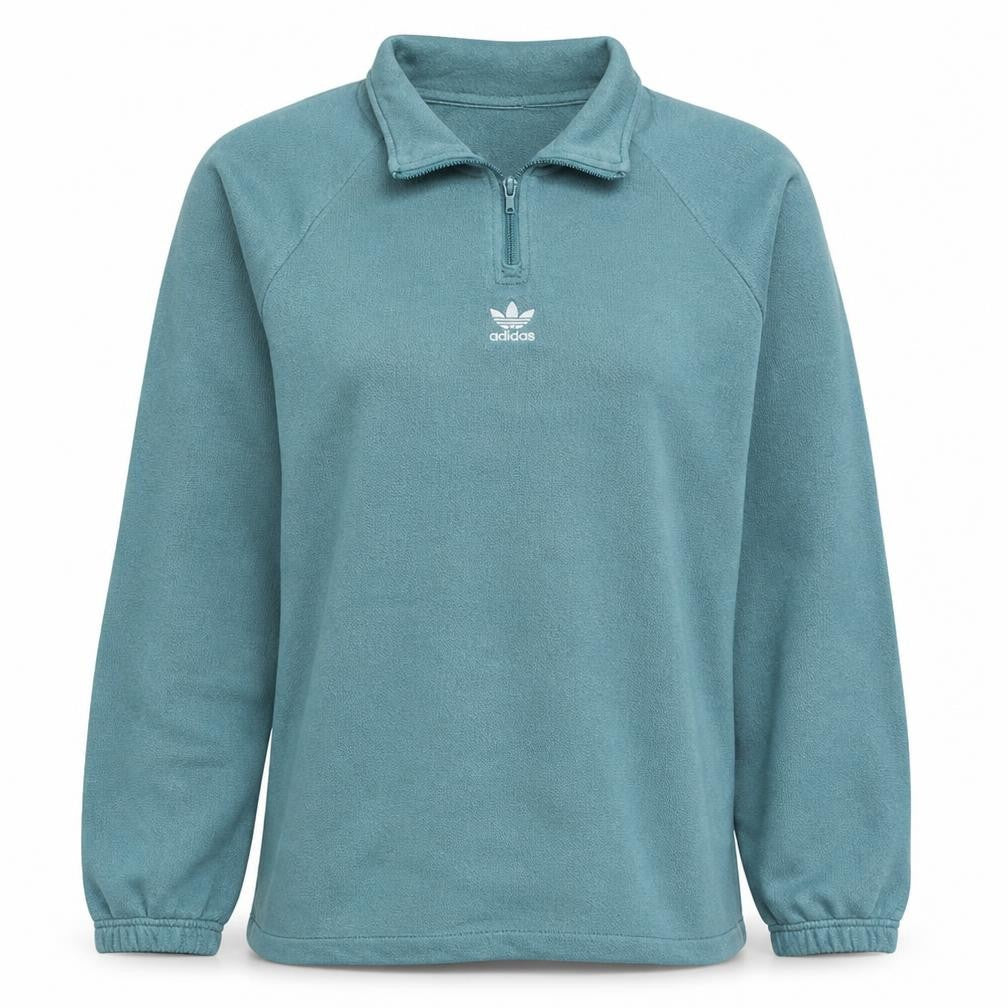 Front view of Adidas women’s green 1/4 zip henley sweatshirt, size M, regular fit