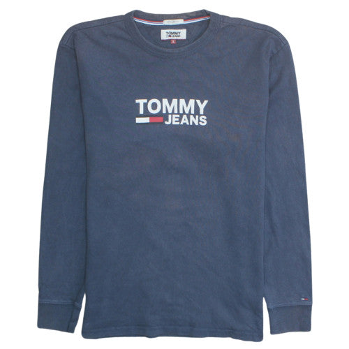 Tommy Jeans Men's Blue Sweatshirt S Regular Fit Cotton Logo Crew Neck