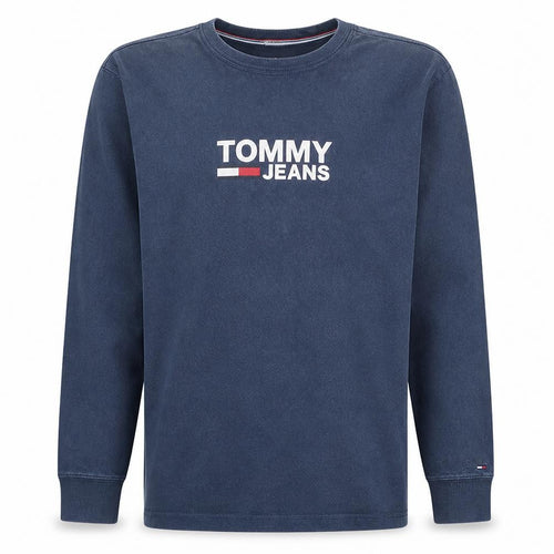 Tommy Jeans Men's Blue Sweatshirt S Regular Fit Cotton Logo Crew Neck