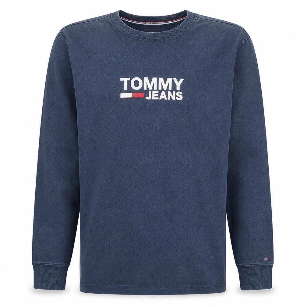 Tommy Jeans Men's Blue Sweatshirt S Regular Fit Cotton Logo Crew Neck