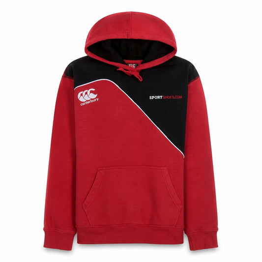 Front view of Canterbury men’s red pullover hoodie l sports hockey fleece
